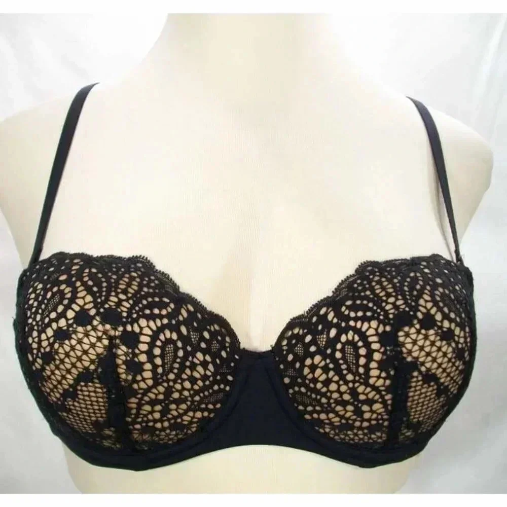 32D Fine Lines SU014 Silhouette Strapless Convertible UW Bra Black NWT  New with